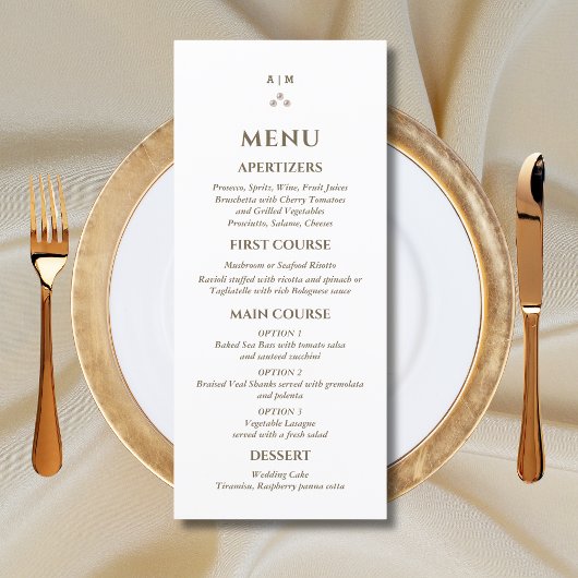 Elegantes Monogram Pearl Wedding Menu Menükarte