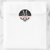 Elegantes Monogram Pink Black Wirbel Wedding Siege Runder Aufkleber (Tasche)