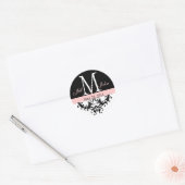 Elegantes Monogram Pink Black Wirbel Wedding Siege Runder Aufkleber (Umschlag)