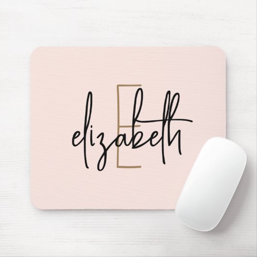 Elegantes Monogram Pink Gold Script Mousepad (Mit Mouse)