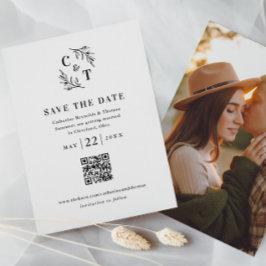 Elegantes Monogram QR Code Foto Hochzeit Save The Date