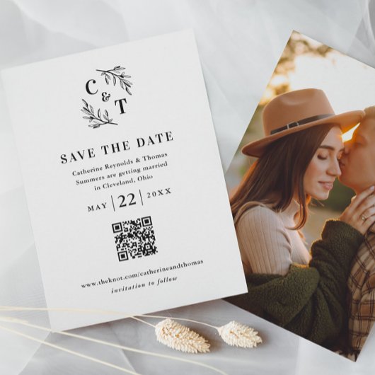 Elegantes Monogram QR Code Foto Hochzeit Save The Date