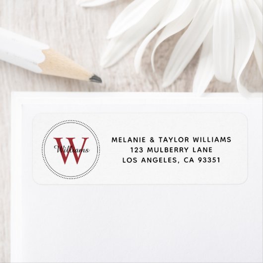 Elegantes Monogram Red Return Address Label (Insitu)