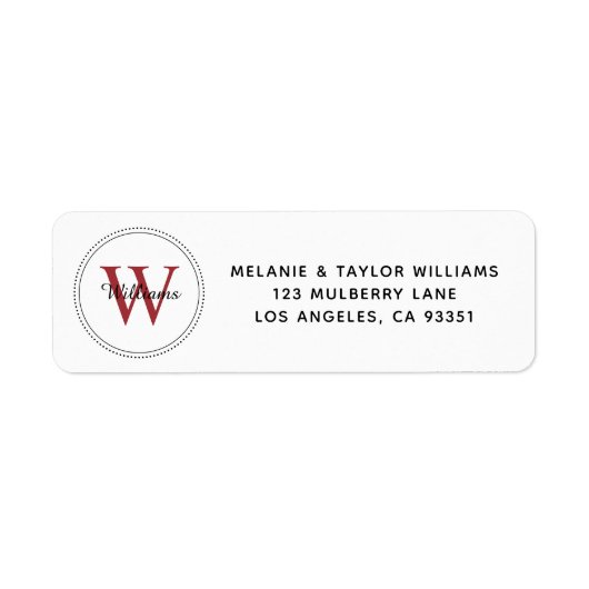 Elegantes Monogram Red Return Address Label (Vorne)