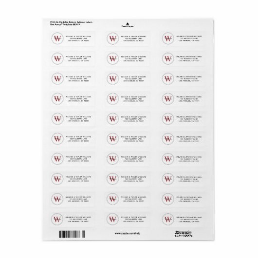 Elegantes Monogram Red Return Address Label (Vorne)