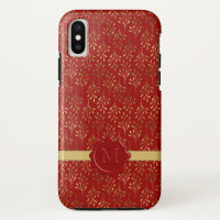 Elegantes Monogram Red Wax Siegel Gold Leaf Muster