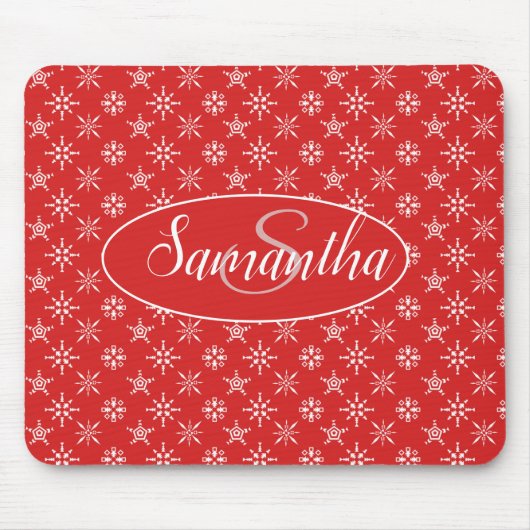 Elegantes Monogram Red White Muster Mousepad (Vorne)