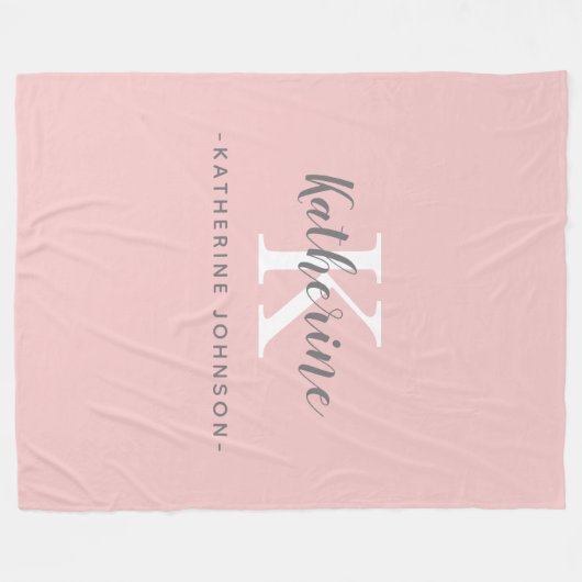 Elegantes Monogram Rosa Fleece Blanket (Vorderseite (Horizontal))