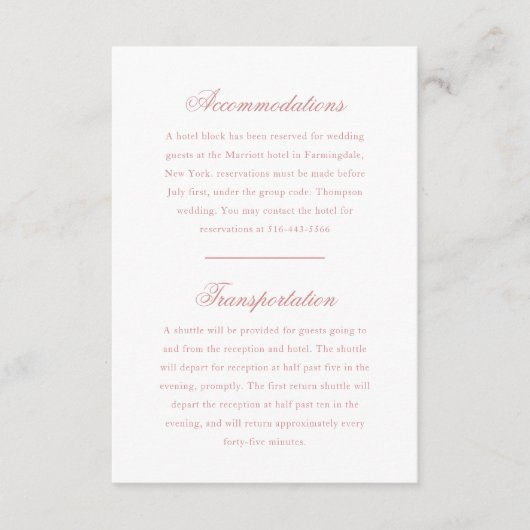 Elegantes Monogram Rose Blush Script Wedding Hotel Begleitkarte (Vorderseite)