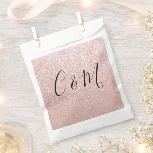 Elegantes Monogram Rose Glitzer Gastgeschenk Hochz Geschenktütchen (Ausgeschnitten)