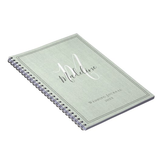 Elegantes Monogram Rustic Sage Green Linen Journal Notizblock (Rechte Seite)