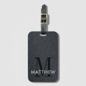 Elegantes Monogram Script Black Brushed Metal  Gepäckanhänger (Vorderseite Vertikal)
