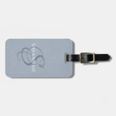 Elegantes Monogram Script Dusty Blue Niedlich Leat Gepäckanhänger (Vorderseite horizontal)