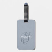 Elegantes Monogram Script Dusty Blue Niedlich Leat Gepäckanhänger (Rückseite vertikal)