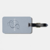 Elegantes Monogram Script Dusty Blue Niedlich Leat Gepäckanhänger (Rückseite horizontal)