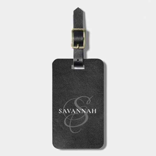 Elegantes Monogram Script Rosa Niedlich Leder Gepäckanhänger (Vorderseite vertikal)