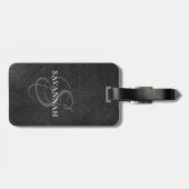 Elegantes Monogram Script Rosa Niedlich Leder Gepäckanhänger (Rückseite horizontal)