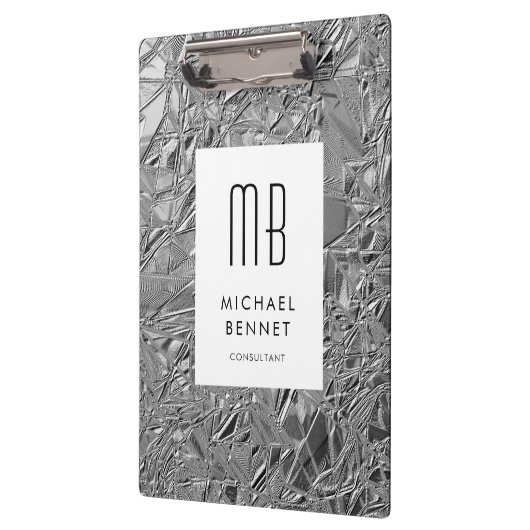 Elegantes Monogram Silver Business Klemmbrett (Links)