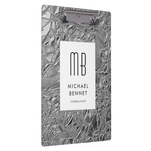 Elegantes Monogram Silver Business Klemmbrett (Rechts)