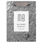 Elegantes Monogram Silver Business Klemmbrett (Vorderseite)