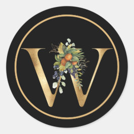 ELEGANTES MONOGRAM W mit OBST UND BLUME Runder Aufkleber