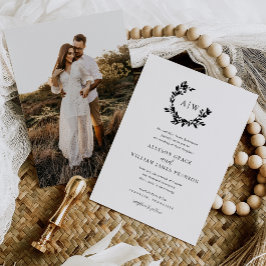 Elegantes Monogram Wappen Foto Botanische Hochzeit Einladung