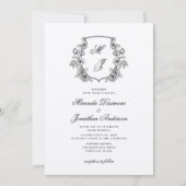 Elegantes Monogram Wappen Schwarz-weiß Wedding Einladung (Vorderseite)
