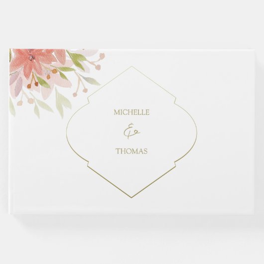 Elegantes Monogram Watercolor Blume Gästebuch (Vorderseite)