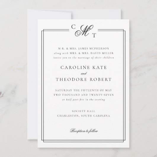 Elegantes Monogram Wedding Invitation Foto Einladung (Vorderseite)