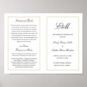 Elegantes Monogram Wedding Program Außendownload Poster
