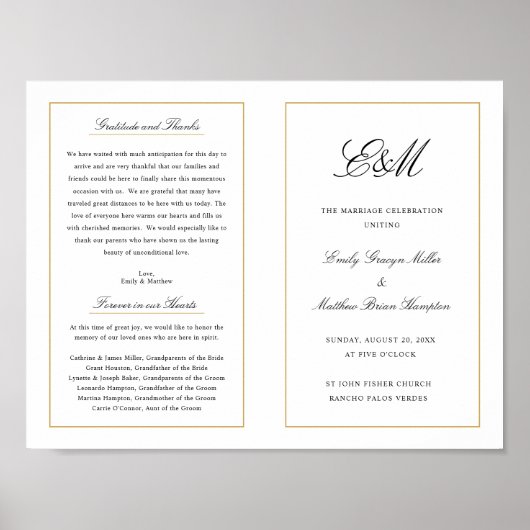Elegantes Monogram Wedding Program Außendownload Poster (Vorne)