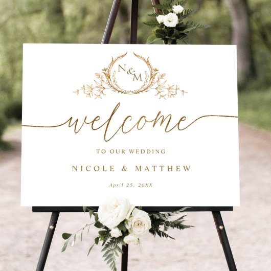 Elegantes Monogram Wedding Welcome Sign in Gold Poster