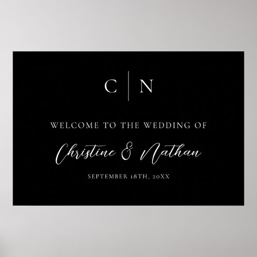 Elegantes Monogram Wedding Welcome Sign Poster (Vorne)