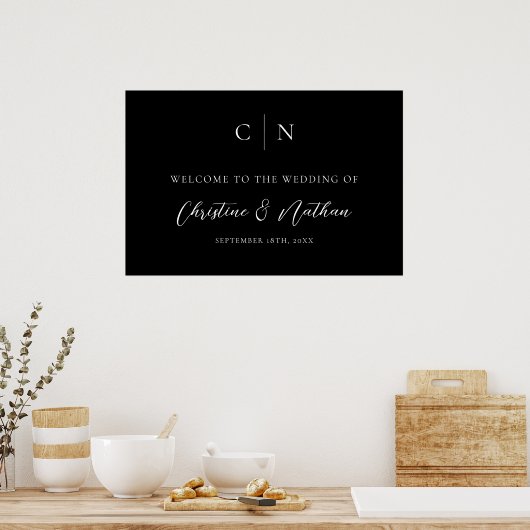 Elegantes Monogram Wedding Welcome Sign Poster (Küche)