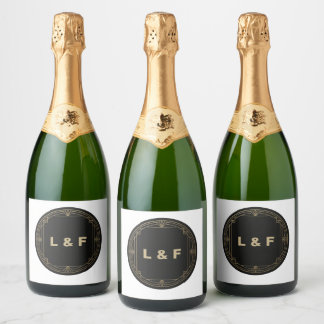 Elegantes Monogram Weinlabel - Schwarzes & Gold Th Schaumweinetikett