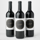 Elegantes Monogram Weinlabel - Schwarzes & Gold Th Weinetikett (Flaschen)