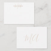 Elegantes Monogram White Gold Mitteilungskarte (Vorne/Hinten)