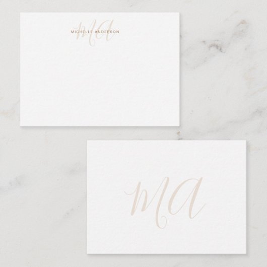 Elegantes Monogram White Gold Mitteilungskarte (Vorne/Hinten)