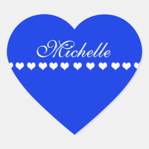 Elegantes Monogram White Hearts Royal Blue Herz-Aufkleber