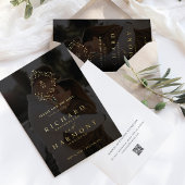 Elegantes Monogram Wreath Black Foto Save the Date Folieneinladung