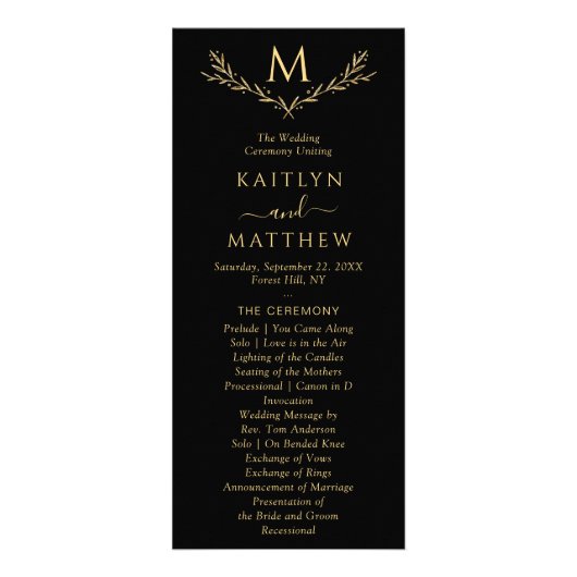 Elegantes Monogram Wreath Wedding Programm (Vorne)