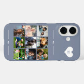 Elegantes Monogramm 9-Foto-Collage blau Case-Mate iPhone Hülle (Rückseite (Horizontal))