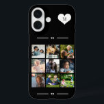 Elegantes Monogramm 9 Foto schwarz iPhone 16 Hülle<br><div class="desc">Fügen Sie neun Foto-,  Kinder-,  Haustiere- oder Freundbilder hinzu und erstellen Sie Ihre eigene,  wunderschöne Handy-Hülle mit dem Monogrammnamen in einem weißen Herz auf schwarz-weißem Hintergrund.            Einfach mit Ihren benutzerdefinierten Bildern und Buchstaben personalisieren</div>