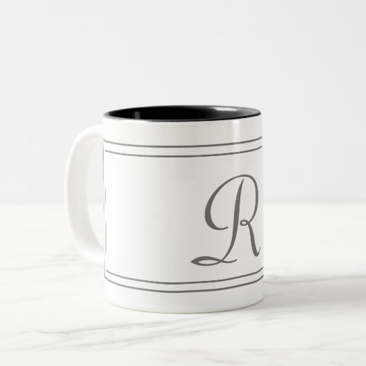 Elegantes Monogramm, anfänglicher Weißstreifen Zweifarbige Tasse (Vorderseite Links)