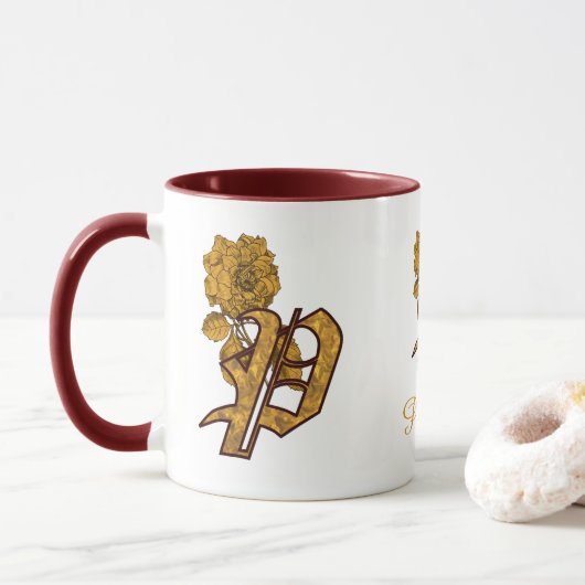 Elegantes Monogramm Anfangsbuchstabe P Gold-Pfings Tasse (Mit Donut)
