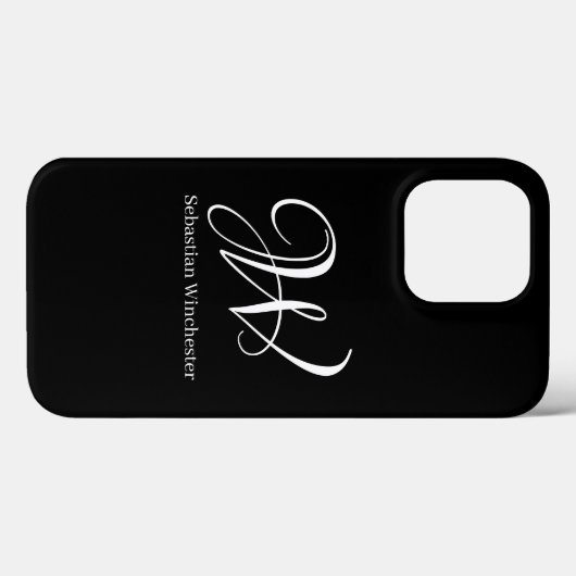 Elegantes Monogramm-Anfangsnamensskript Schwarz-we Case-Mate iPhone Hülle (Rückseite (Horizontal))