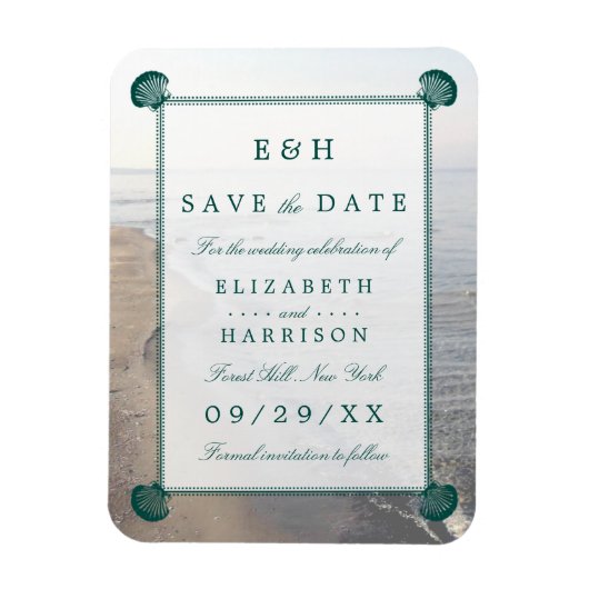 Elegantes Monogramm, Aquamariner Scallop Beach Sav Magnet (Vertikal)