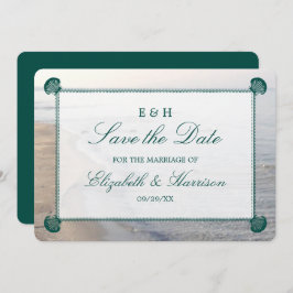 Elegantes Monogramm, Aquamariner Scallop Beach Save The Date