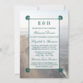 Elegantes Monogramm, Aquamarines Scallop Probe Din Einladung (Vorderseite)