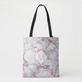 elegantes Monogramm auf Rose-Gold und Graumarmor Tasche